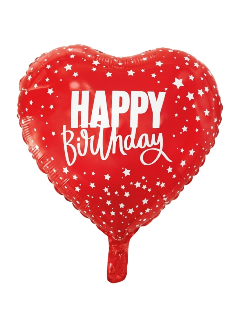 מיילר 18" – לב HAPPY BIRTHDAY כוכבים אדום לבן