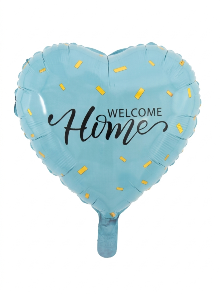 מיילר 18" – לב WELCOME HOME קונפטי תכלת