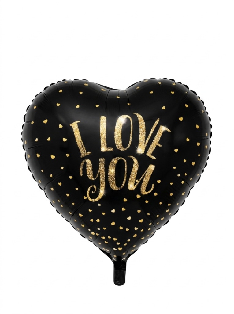 מיילר 18" – לב I LOVE YOU לבבות שחור זהב