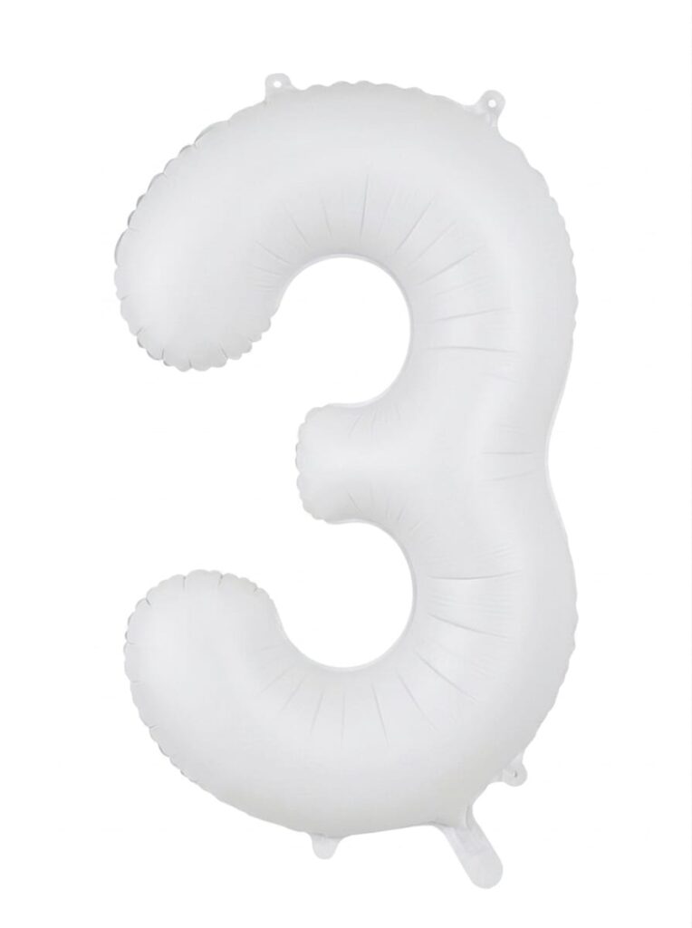 בלון ספרה 34" – מספר 3 לבן מט
